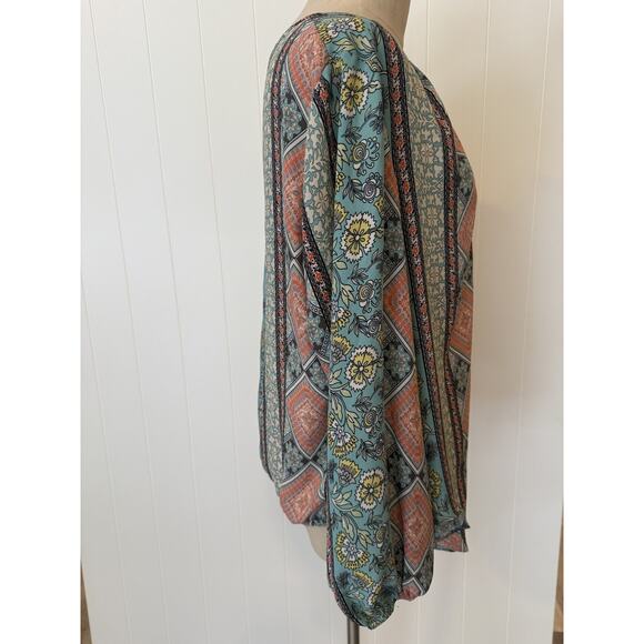 Sami & Jo Blouse Womens Petite PXL Boho Floral Geometric Top Extra Large Shirt - Picture 4 of 9